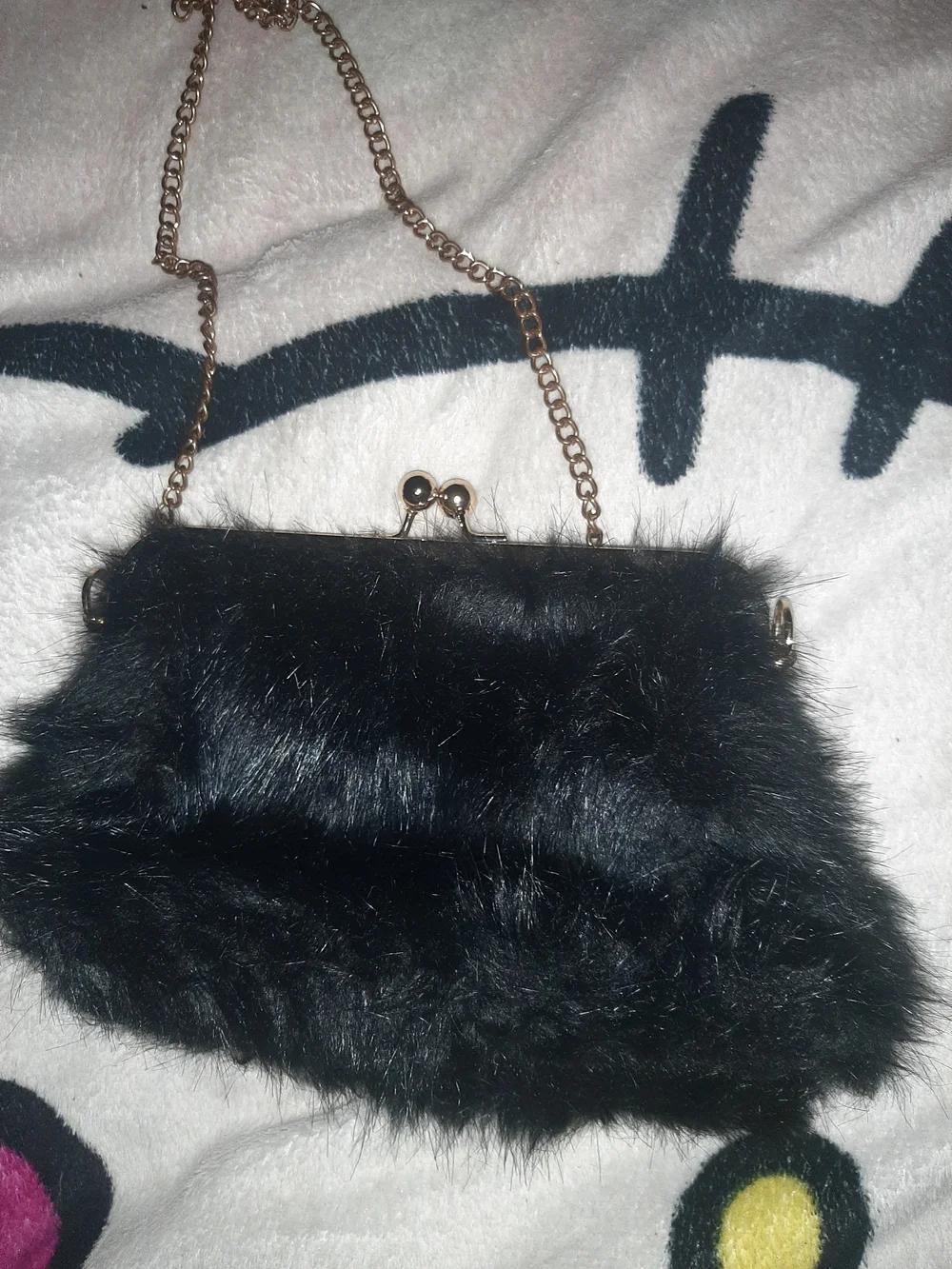 Black Faux Fur Chain Crossbody Bag